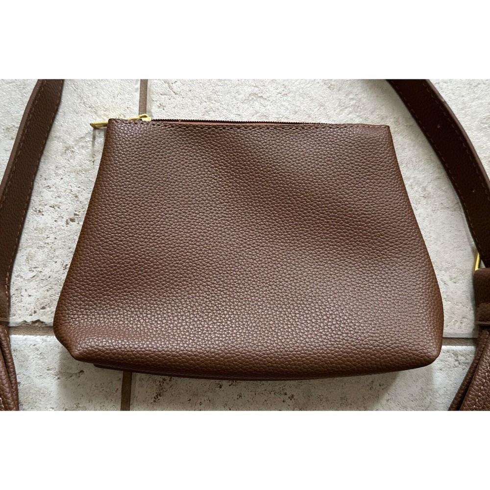 Women's Brown Tote Purse Handbag Faux Leather w/ Makeup Cosmetics Bag - Picture 5 of 16